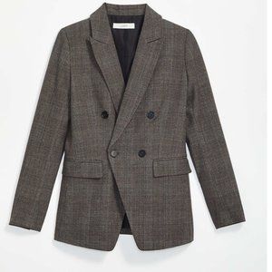 Plaid Long Double Breasted Blazer